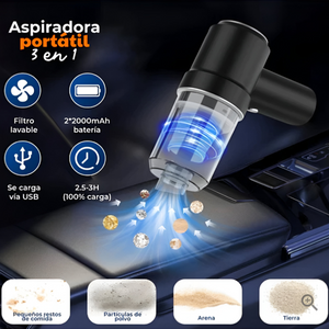 Aspiradora Portátil 2 en 1 Recargable 120W + Cable USB